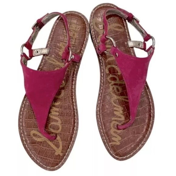 Sam Edelman Greta Suede Leather Strappy Pink Sandal Size 7.5 Women's Thong - Picture 2 of 4